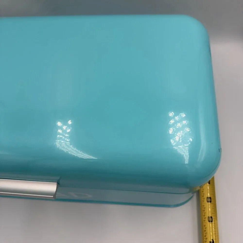 Turquoise Metal Bread Box Hinged Lid Retro Farmhouse Kitchen Storage 16.5”